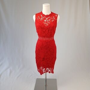 Eilly Bazar Red Sleeveless Lace Overlay Mini Cocktail Dress S